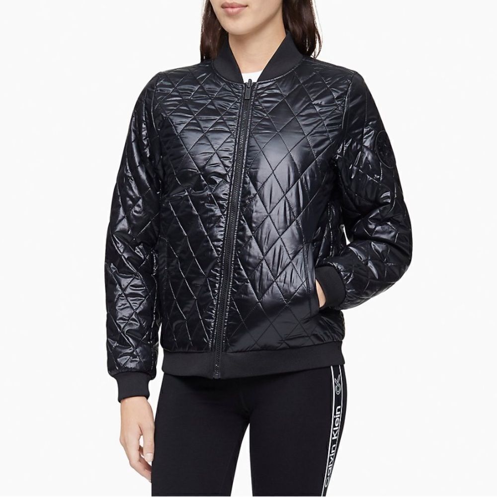 Calvin Klein Performance Reversible Black Silver Quilted Bomber Jacket Size M